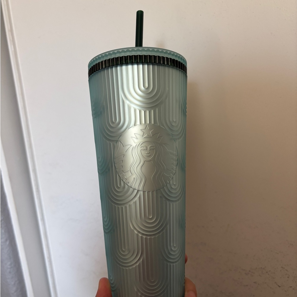 Starbucks Textured Green Tumbler with Lid and Straw